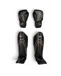 PAW CORE BLACK Boxhandschuhe und Schienbeinschoner Set für Muay Thai und Kickboxen