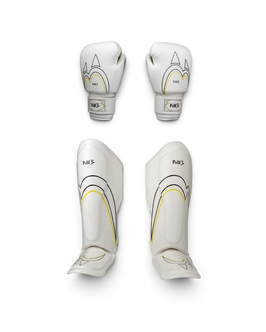 PAW CORE WHITE Boxhandschuhe und Schienbeinschoner Set