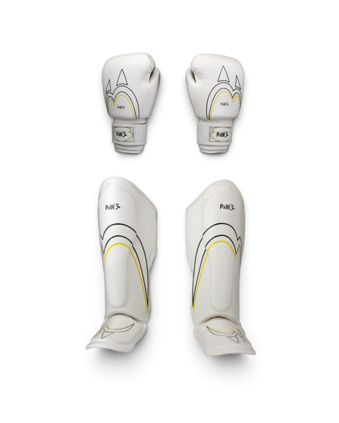 PAW CORE WHITE Boxhandschuhe und Schienbeinschoner Set