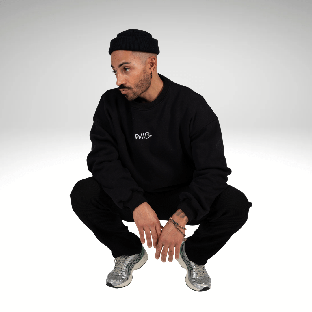 PAW Fightwear Oversize Sweatshirt für Herren in Schwarz – schwarzer Pullover mit gesticktem PAW Logo