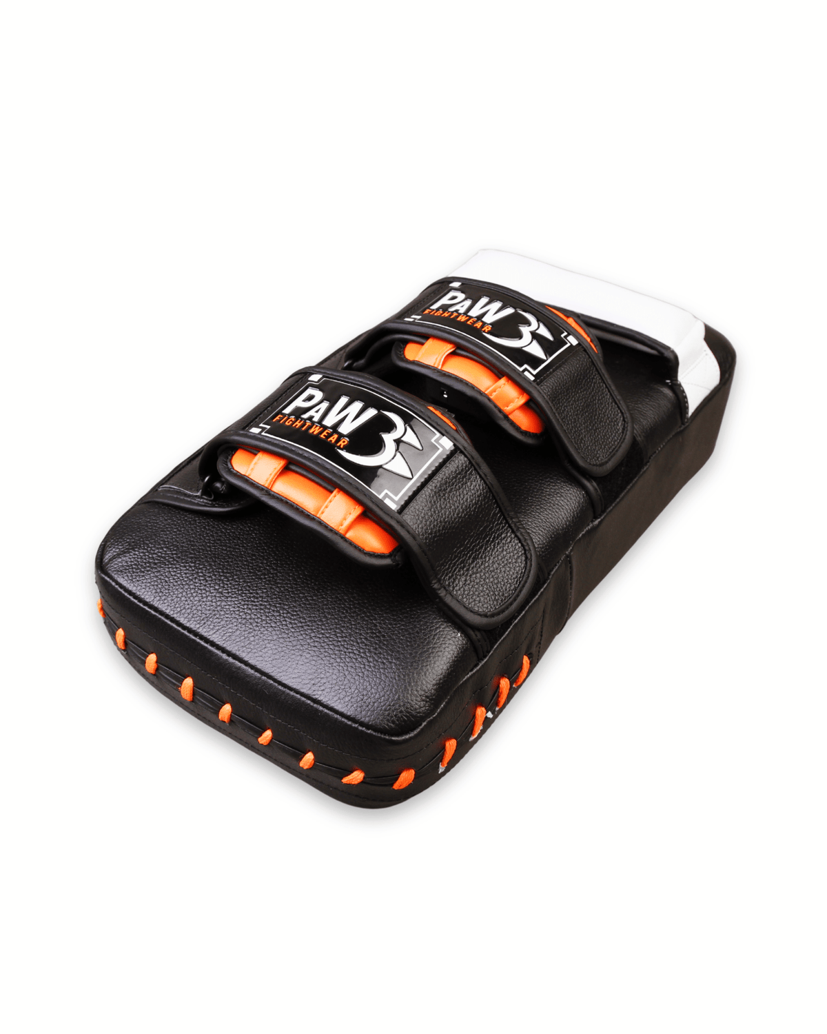 PAW Thai Pads aus Echtleder in Schwarz und Orange – Unterseite mit Griffen und Halteschlaufen
